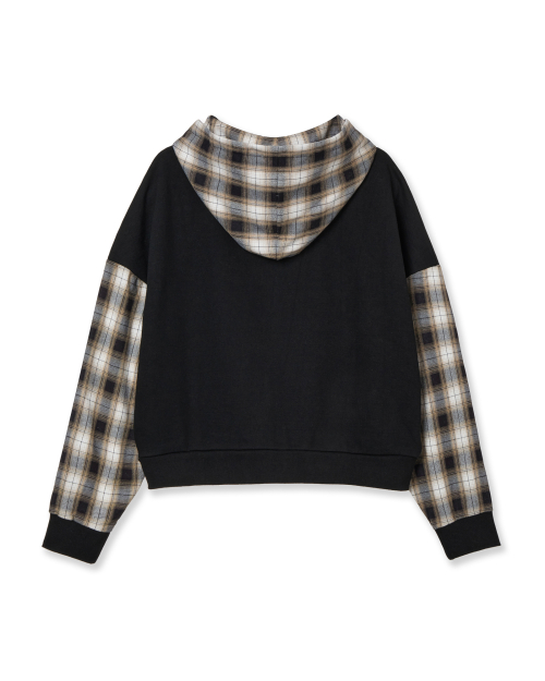 CHECK PATCHWORK HOOD ZIP-UP [BLACK]