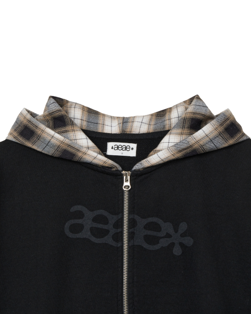 CHECK PATCHWORK HOOD ZIP-UP [BLACK]