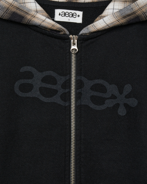 CHECK PATCHWORK HOOD ZIP-UP [BLACK]