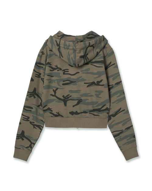 WEB LOGO CROP HOOD ZIP UP [CAMO BEIGE]