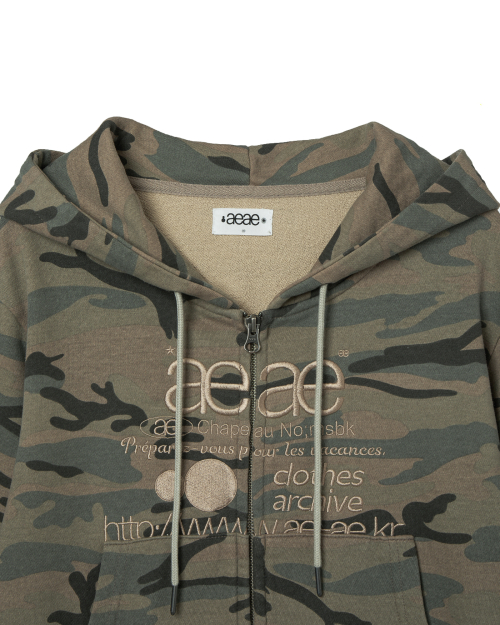 WEB LOGO CROP HOOD ZIP UP [CAMO BEIGE]