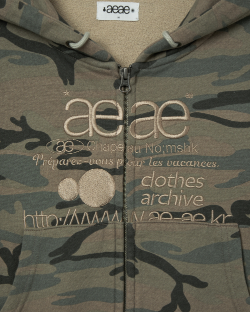 WEB LOGO CROP HOOD ZIP UP [CAMO BEIGE]