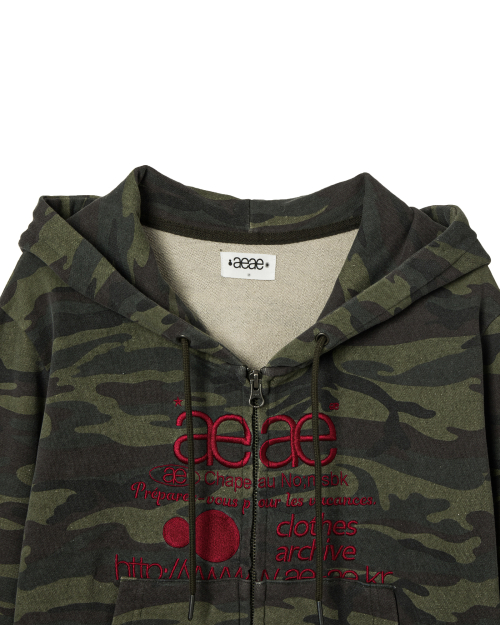 WEB LOGO CROP HOOD ZIP UP [CAMO GREEN]