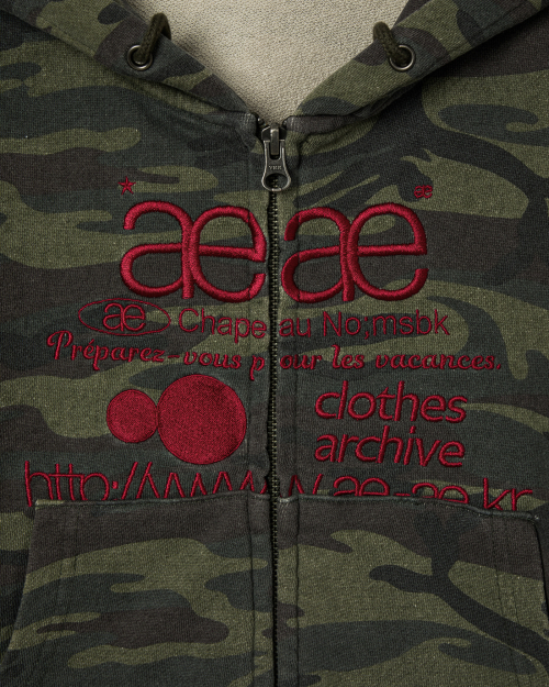 WEB LOGO CROP HOOD ZIP UP [CAMO GREEN]