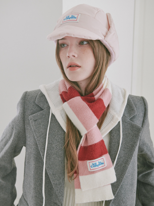 3 Stripe Knit Muffler (Cherry, Pink, Cream)