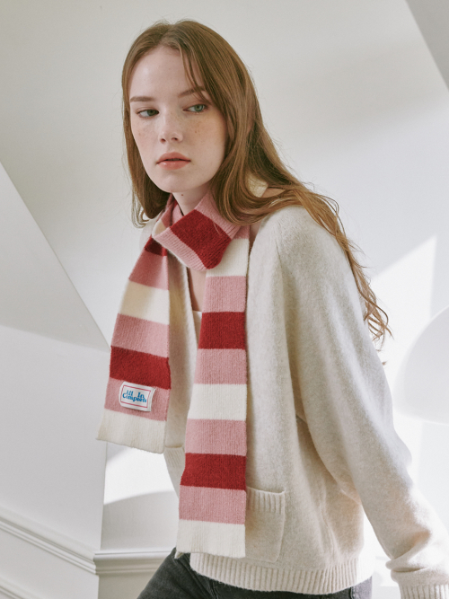 3 Stripe Knit Muffler (Cherry, Pink, Cream)