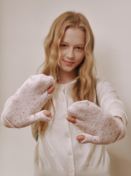 Dot Mitten Gloves (White)