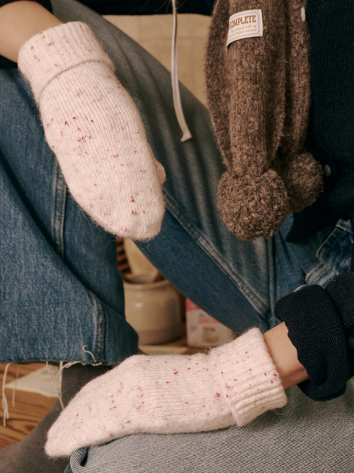Dot Mitten Gloves (White)