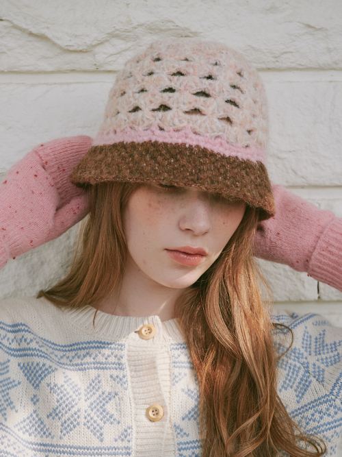 Shell Crochet Hat (Pink & Brown)
