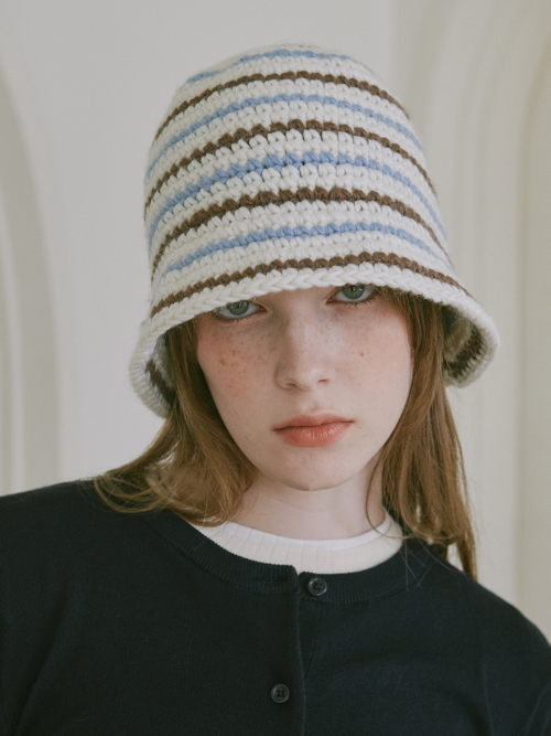 Wool Stripe Crochet Hat (Cream)