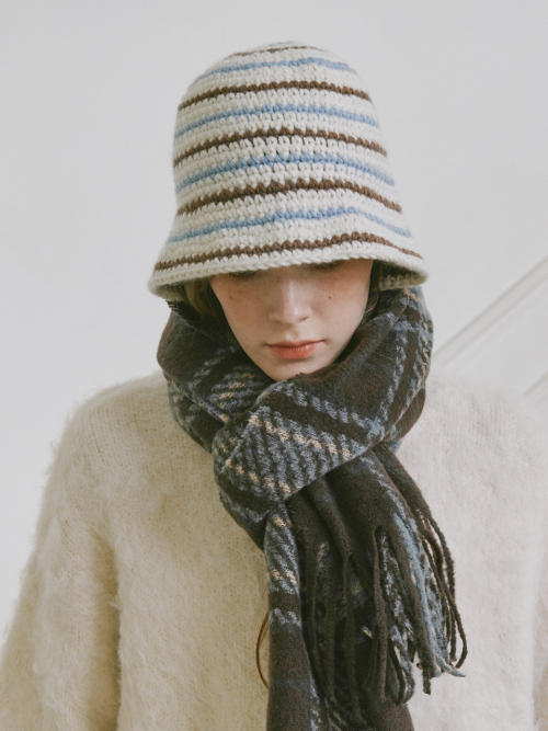 Wool Stripe Crochet Hat (Cream)