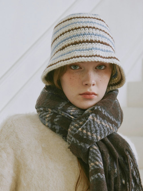 Wool Stripe Crochet Hat (Cream)