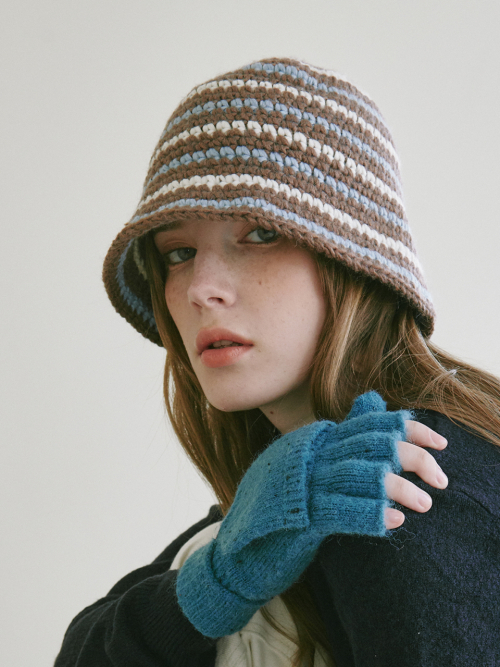 Wool Stripe Crochet Hat (Brown)
