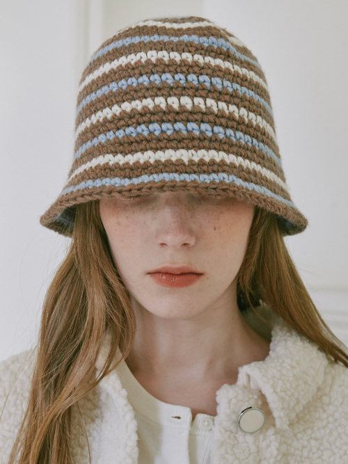 Wool Stripe Crochet Hat (Brown)