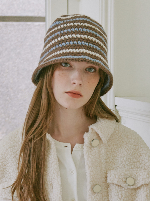 Wool Stripe Crochet Hat (Brown)