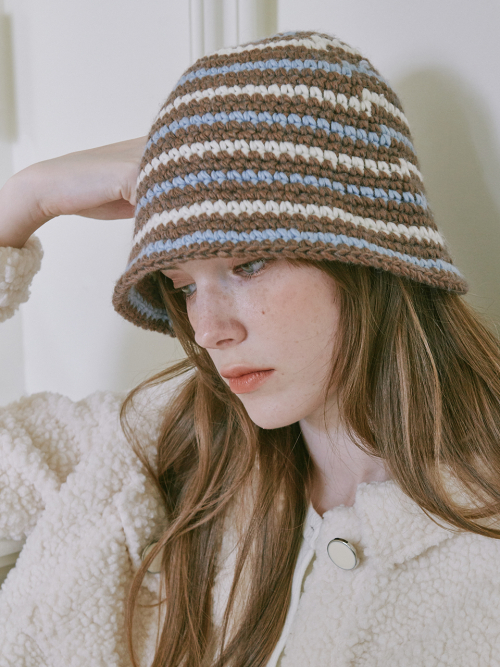 Wool Stripe Crochet Hat (Brown)