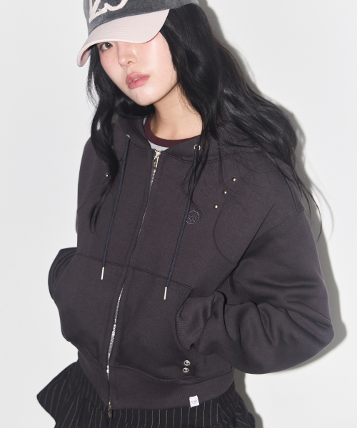 Stud Hoodie Zip-Up Charcoal