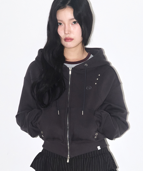 Stud Hoodie Zip-Up Charcoal
