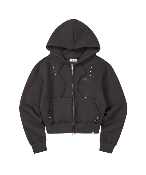 Stud Hoodie Zip-Up Charcoal