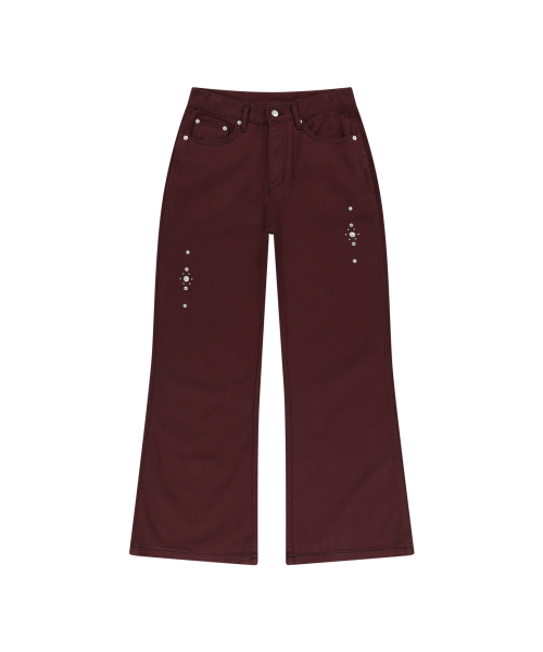 Western Studded Cotton Pants (Wine)