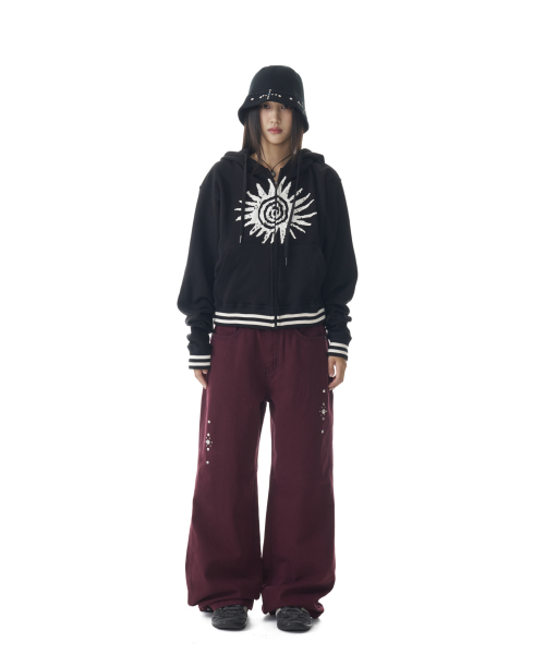 Western Studded Cotton Pants (Wine)