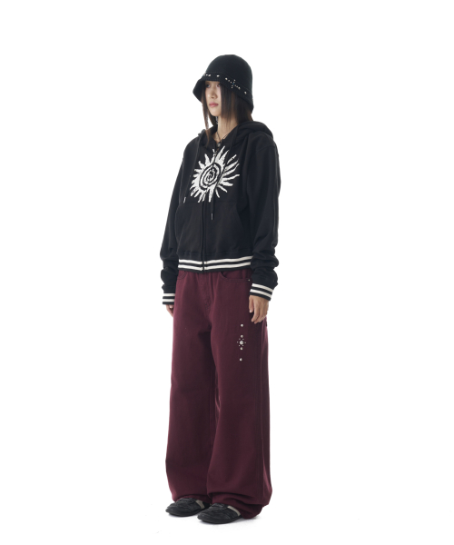 Western Studded Cotton Pants (Wine)