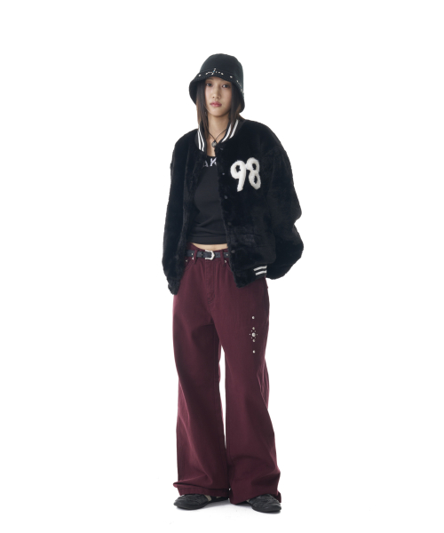 Western Studded Cotton Pants (Wine)