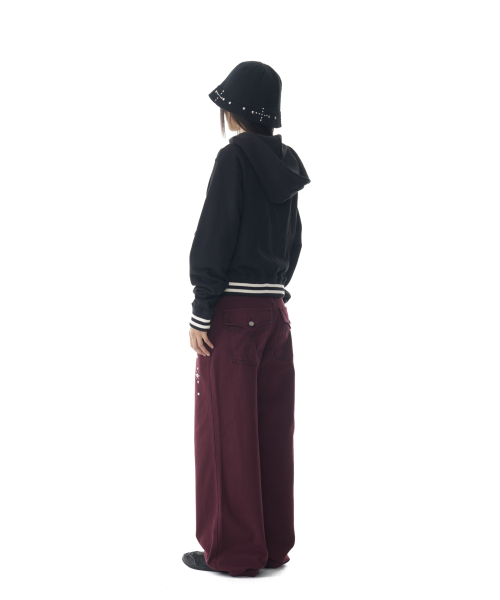 Western Studded Cotton Pants (Wine)