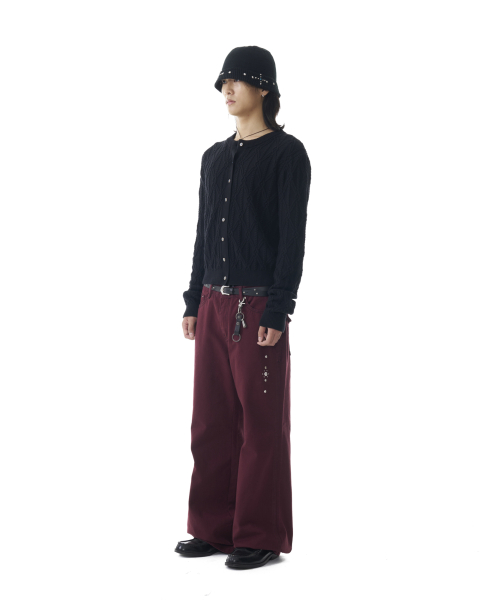 Western Studded Cotton Pants (Wine)