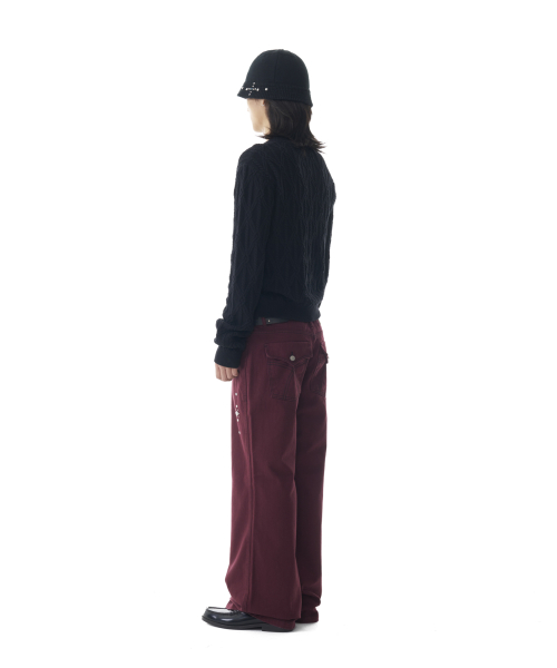 Western Studded Cotton Pants (Wine)