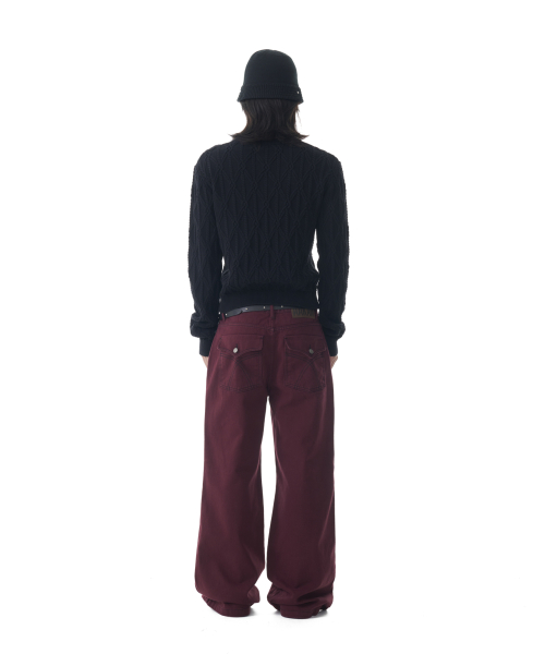 Western Studded Cotton Pants (Wine)