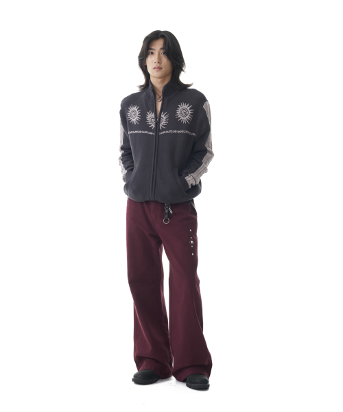 Western Studded Cotton Pants (Wine)