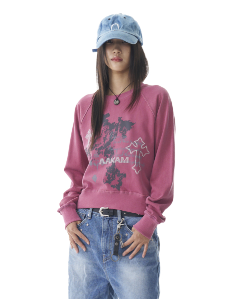 Cross Studded Sweatshirts (Pink)