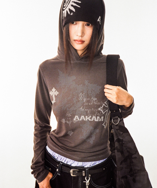 Studded Cross Hooded Long Sleeve (Dark Gray)