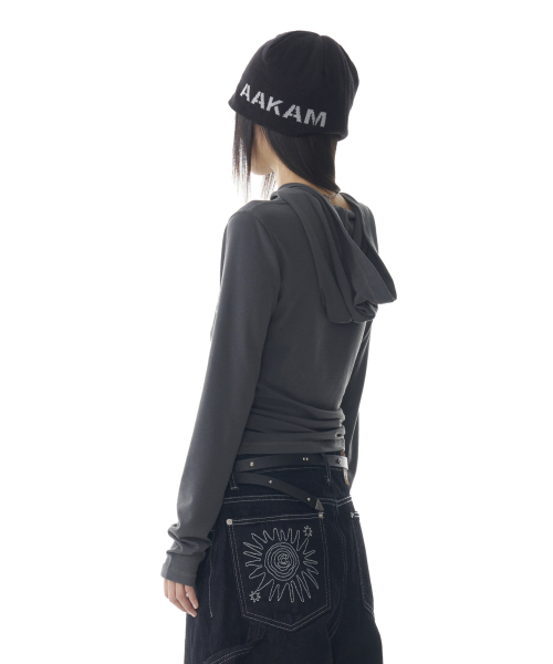 Studded Cross Hooded Long Sleeve (Dark Gray)