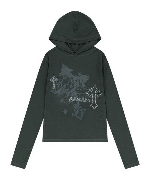 Studded Cross Hooded Long Sleeve (Dark Gray)