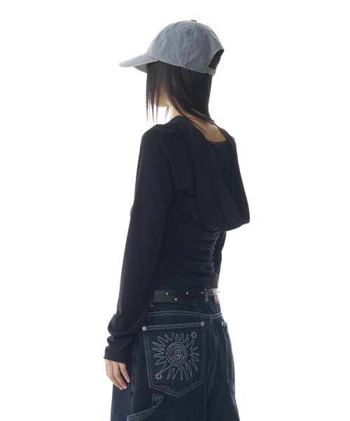 Studded Leaf Hooded Long Sleeve (Black)