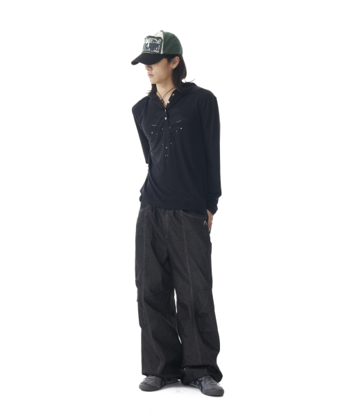 Studded Leaf Hooded Long Sleeve (Black)