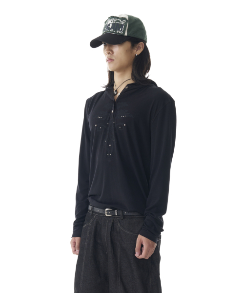 Studded Leaf Hooded Long Sleeve (Black)