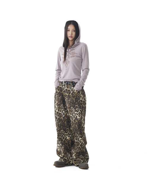 Studded Leaf Hooded Long Sleeve (Beige)