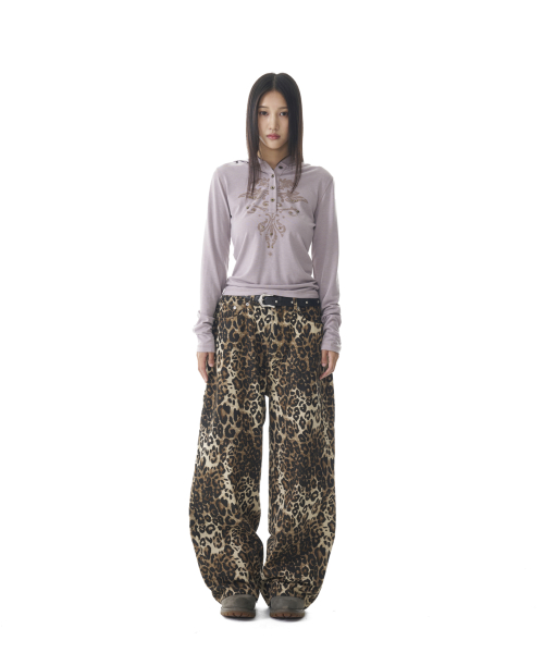 Studded Leaf Hooded Long Sleeve (Beige)