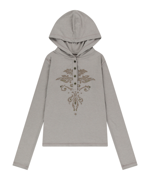 Studded Leaf Hooded Long Sleeve (Beige)