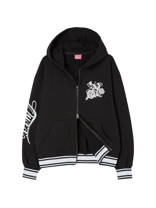 EMBLEM PRINTING HOOD ZIP-UP BLACK