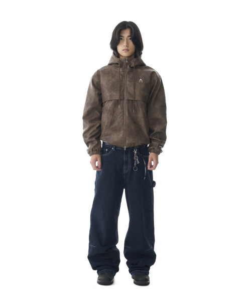 Leather Puffer Jacket (Brown)