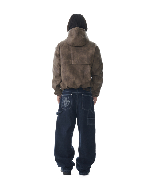 Leather Puffer Jacket (Brown)