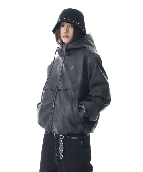 Leather Puffer Jacket (Black)