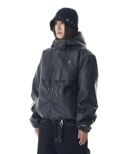 Leather Puffer Jacket (Black)