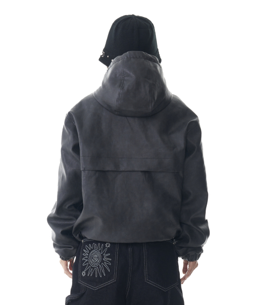 Leather Puffer Jacket (Black)