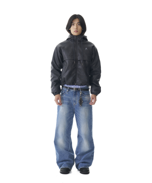Leather Puffer Jacket (Black)