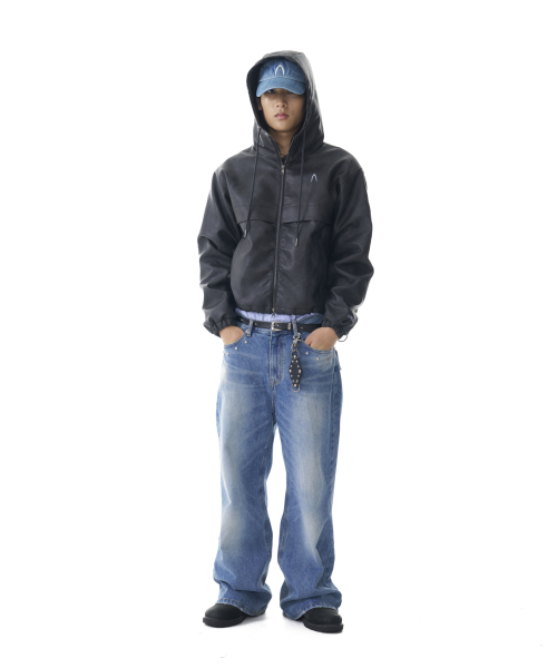 Leather Puffer Jacket (Black)